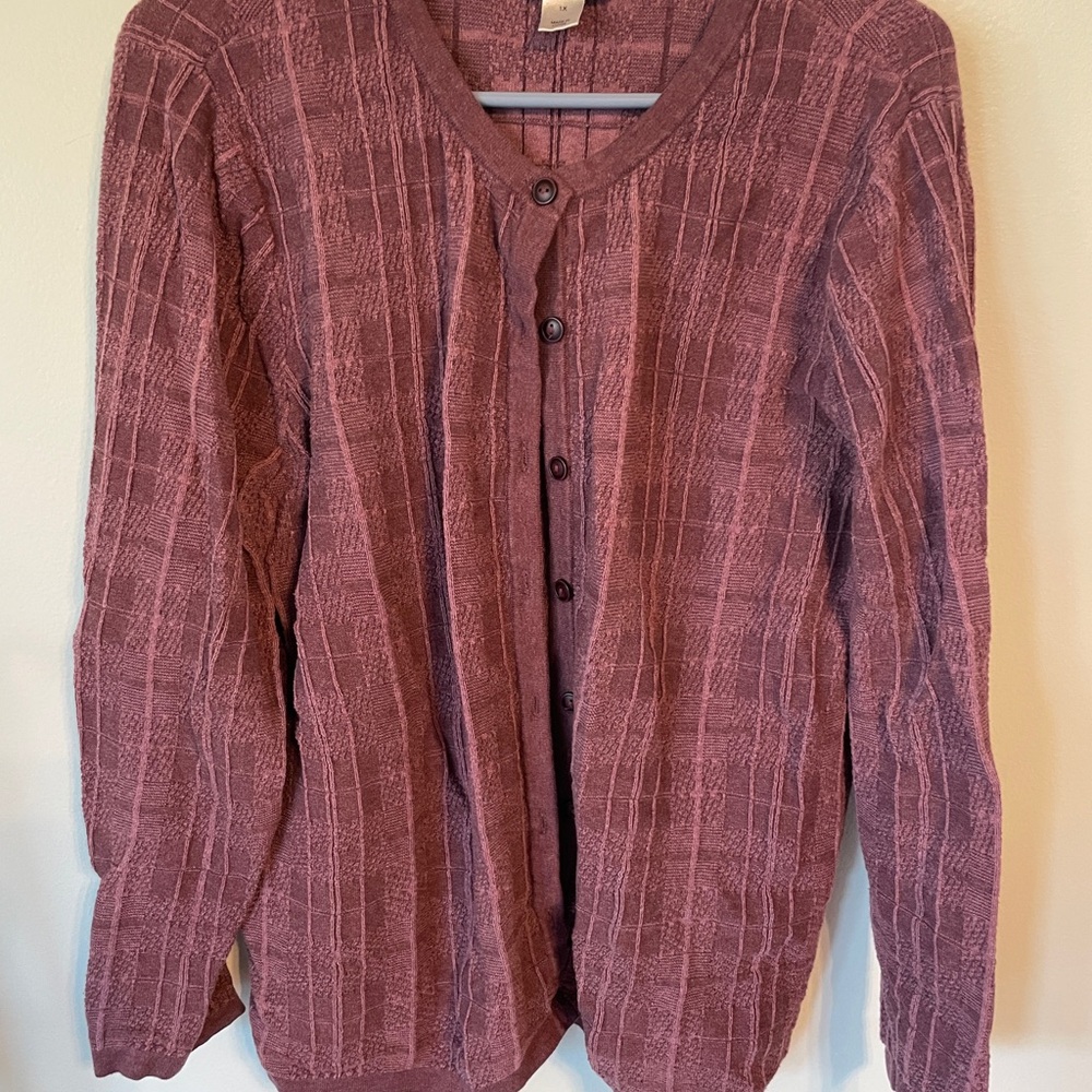 Christopher & Banks Women's Cardigan Sweater 1X Purple 100% Cotton